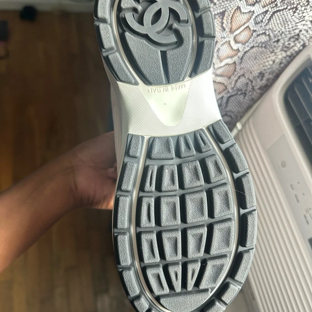 CHANEL Women's Light Pink and White Sneakers